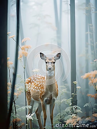 Enchanting world of deer amid the beauty of nature. Stock Photo