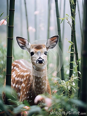 Enchanting world of deer amid the beauty of nature. Stock Photo