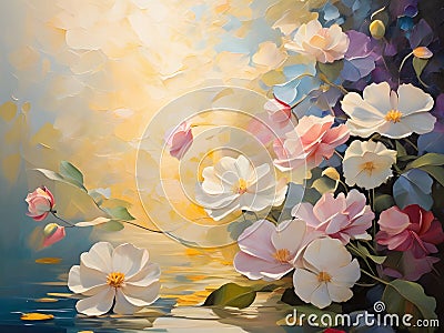 In the enchanting world of Impressionist strokes, the artist delicately composes the dance of a flower on the canvas. Stock Photo
