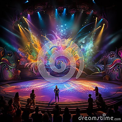 Enchanting World of Vibrant Characters on a Grand Stage Stock Photo