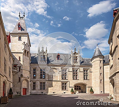 Enclosed court of mansion Hotel de Sens in Paris Editorial Stock Photo