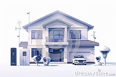 Enclosure security in CCTV systems protects property through optical device implementation and wireless multipoint connections, en Cartoon Illustration