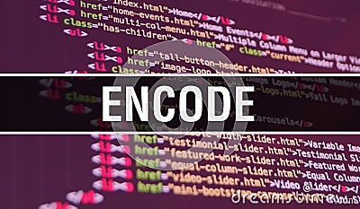 Encode concept illustration using code for developing programs and app. Encode website code with colourful tags in browser view on Cartoon Illustration