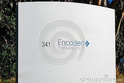 Encoded Therapeutics sign, logo at company headquarters. Editorial Stock Photo