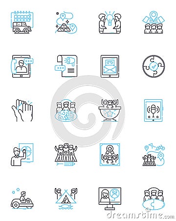 Encounter linear icons set. Meeting, Confrontation, Chance, Run-in, Encounter, Brush, Crossing line vector and concept Vector Illustration