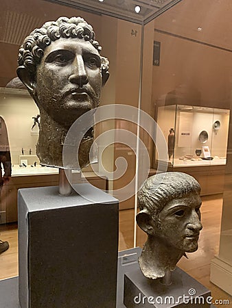 Bronze statue of Roman Emperor Hadrian at the British Museum in London England Editorial Stock Photo