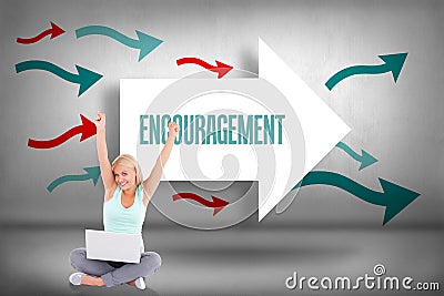 Encouragement against arrows pointing Stock Photo