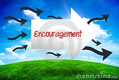 Encouragement against green hill under blue sky Stock Photo