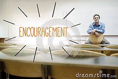 Encouragement against lecturer sitting in lecture hall Stock Photo