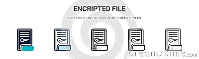 Encripted file icon in filled, thin line, outline and stroke style. Vector illustration of two colored and black encripted file Vector Illustration