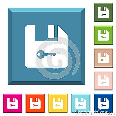 Encrypt file white icons on edged square buttons Stock Photo