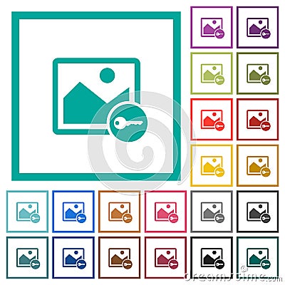 Encrypt image flat color icons with quadrant frames Stock Photo