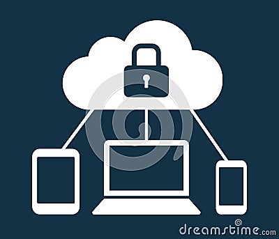 Encrypted cloud computing connected devices network vector icon Vector Illustration