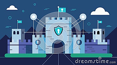 An encrypted fortress with its intricate network of tunnels and gates safeguarding data against any unauthorized access Vector Illustration