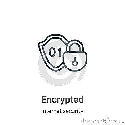 Encrypted outline vector icon. Thin line black encrypted icon, flat vector simple element illustration from editable internet Vector Illustration
