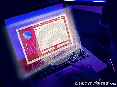 Encrypted warning pop up on computer screen Stock Photo