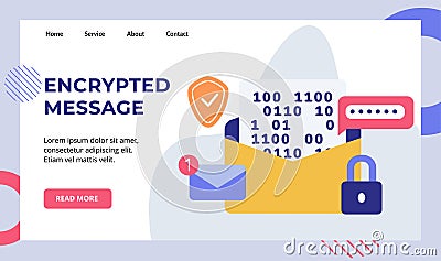 Encryption message password email number notification padlock shield campaign for web website home homepage landing page Vector Illustration