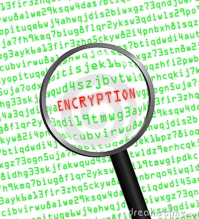 ENCRYPTION in red revealed in green computer machine code Stock Photo