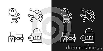 Encryption technologies pixel perfect linear icons set for dark, light mode Vector Illustration