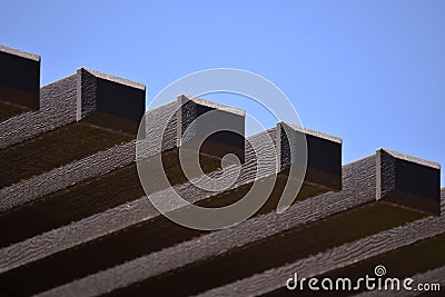 End caps on an aluminum wood pergola Stock Photo