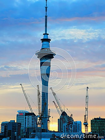 End of the day sky tower Auckland Editorial Stock Photo