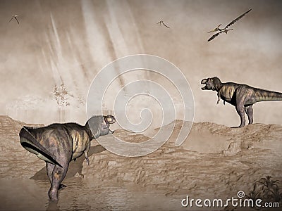 End of dinosaurs due to meteorite impact in Stock Photo