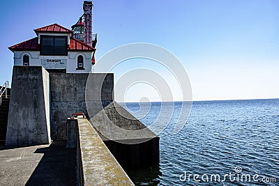 Landmark red roof lighthouse in Duluth, Minnesota Stock Photo