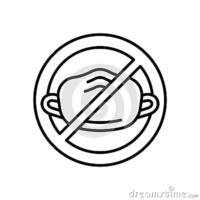 End of quarantine icon. Linear emblem of cancel pandemic. Black simple illustration of relieving need to wear medical mask. Vector Illustration