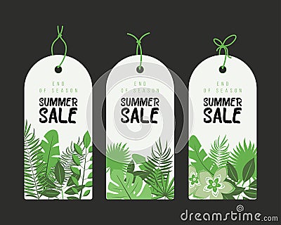 End of Season. Summer hand drawn calligraphyc sale tags set Vector Illustration