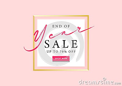 End of year sale banner template with lettering. Vector Illustration