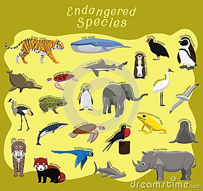 Endangered Species Animal Set Cartoon Vector Illustration Vector Illustration