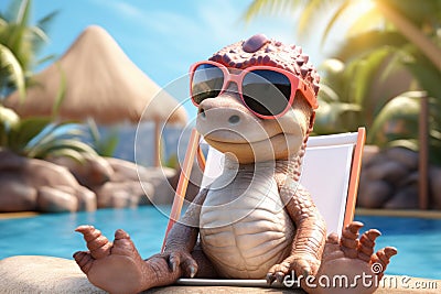 Endearing Baby cute dinosaur in sunglasses. Generate Ai Stock Photo