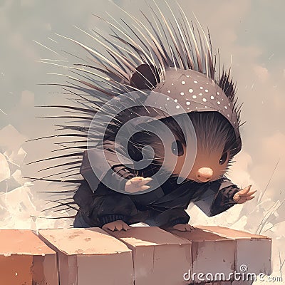 Porcupine in a Hoodie: A Plucky Hero Stock Photo