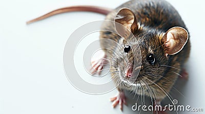 a mouse on white background is looking up Stock Photo