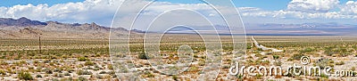 Endless desert straight road next Joshua Tree Park Stock Photo