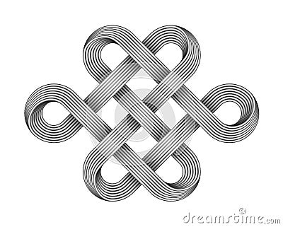 Endless knot made of crossed metal wires. Buddhist symbol. Vector illustration Vector Illustration