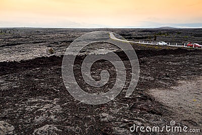 Endless lava fields of the Big Isalnd of Hawaii. Smooth, undulating surface of frozen pahoehoe lava. Stock Photo