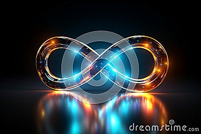 Endless loop Glowing neon infinity symbol underlines eternal significance Stock Photo