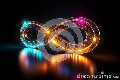 Endless loop Glowing neon infinity symbol underlines eternal significance Stock Photo