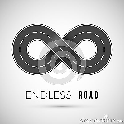 Endless realistic road in shape of infinity sign. Graphic transportation concept. Vector illustration Vector Illustration