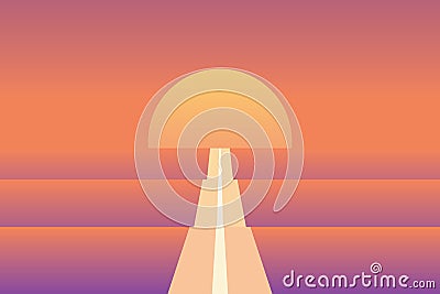 Endless road in sunset abstract vector illustration. Material and modern retro design with sun and bright orange color. Vector Illustration