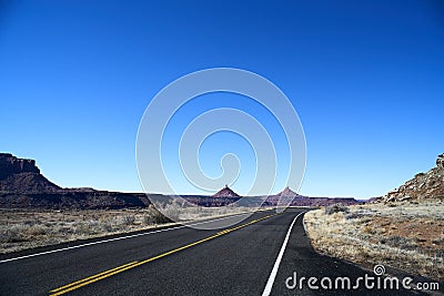 Endless road in Utah, winter, canyon lands nation park Stock Photo