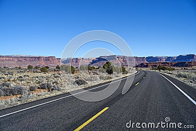 Endless road in Utah, winter, canyon lands nation park Stock Photo