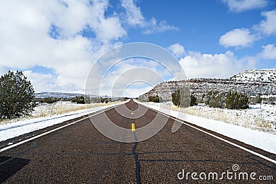 Endless road in Utah, winter Stock Photo