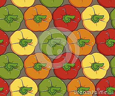 Endless seamless pattern of fresh bell pepper. Vector paprika. Multicolored sweet pepper Vector Illustration