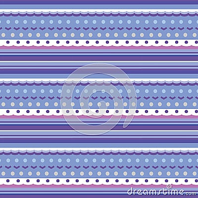 Seamless texture like knitting pattern with various stripes, dots and waves Vector Illustration