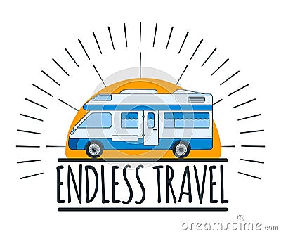 Endless Travel. Family Road Trip. Label, Badge and Banner. Concept Travel Automobile for Web, Print, T-Shirt. Logo, Icon and Vector Illustration