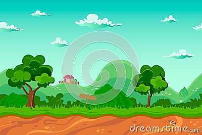 Endless village background, seamless cartoon landscape Vector Illustration