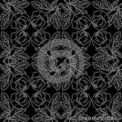 endless white floral pattern on black background Vector Illustration