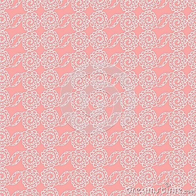 Endless white lace pattern on a pink background. Vector Illustration